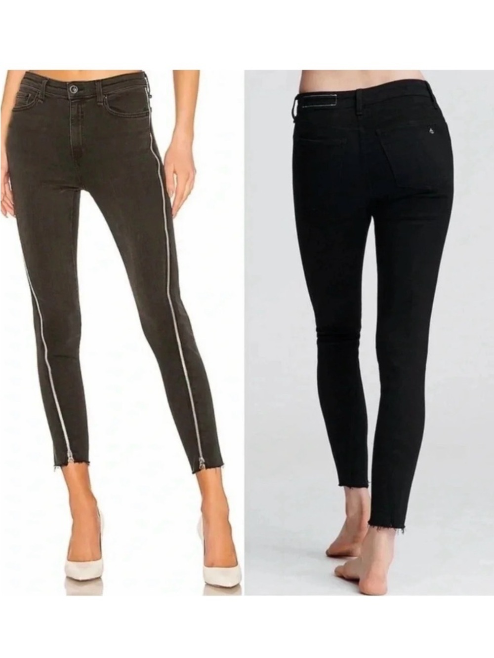 rag & bone Nina Carlton High Rise Skinny Jeans 25 Black Zip Raw Hem
